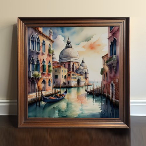 Watercolor Painting Venice City Scene Gondola 11 Poster