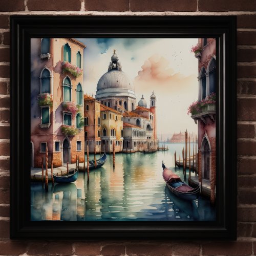 Watercolor Painting Venice City Scene Gondola 11 Poster
