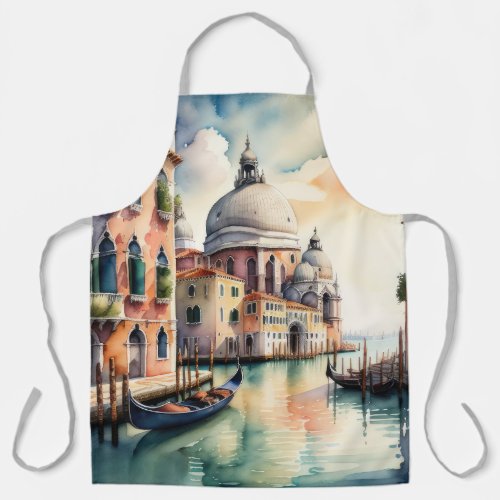 Watercolor Painting Venice City Scene Gondola Apron