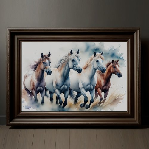 Watercolor Painting Wild Horses Poster