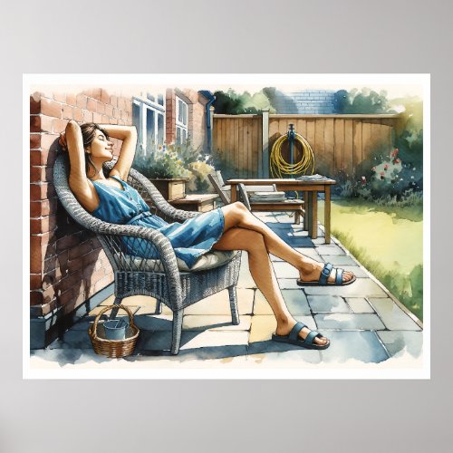 Watercolor painting Woman relaxing wall art poster