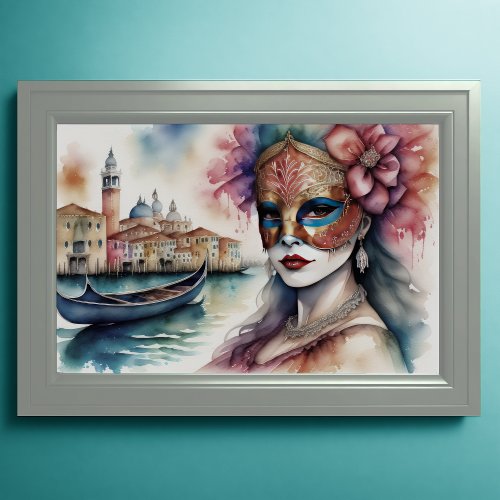 Watercolor Painting Woman Venetian Mask II Poster