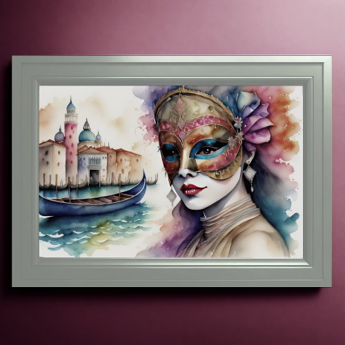 Watercolor Painting Woman Venetian Mask III Poster