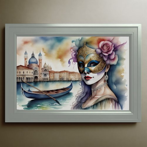Watercolor Painting Woman Venetian Mask IV Poster