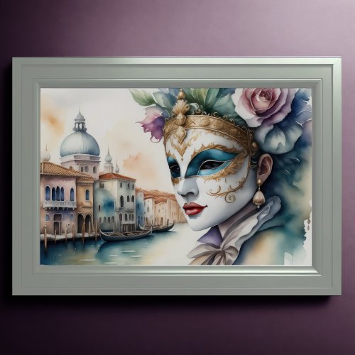 Watercolor Painting Woman Venetian Mask V Poster