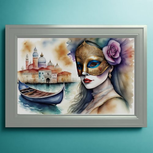 Watercolor Painting Woman Venetian Mask VI Poster