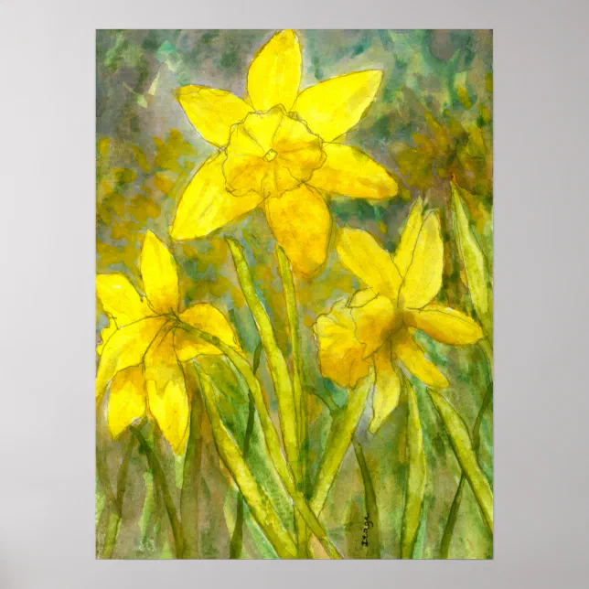 Watercolor Painting, Yellow Flowers Art, Daffodils Poster | Zazzle