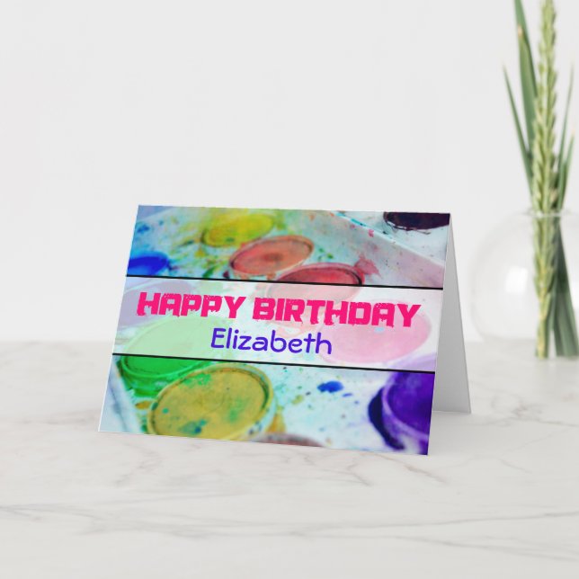 Watercolor Paints Personalized Happy Birthday Card (Front)