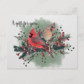Watercolor Pair Of Cardinals Christmas Design Postcard by Vanillaextinctions at Zazzle