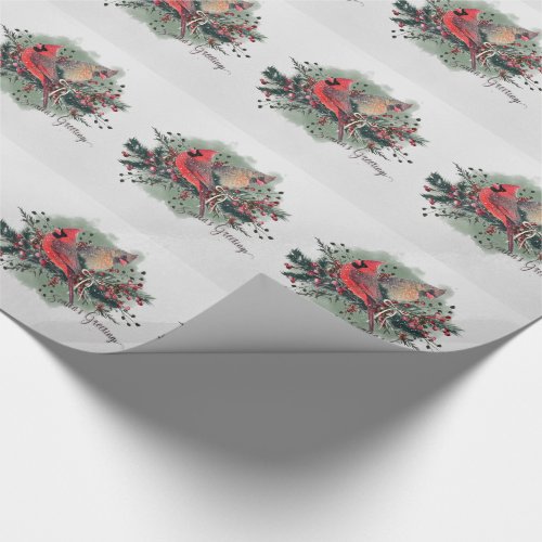 Watercolor Pair of Cardinals Christmas Design Wrapping Paper
