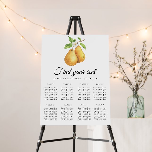 Watercolor pair pears Wedding seating chart Foam Board (In Situ (Stand))