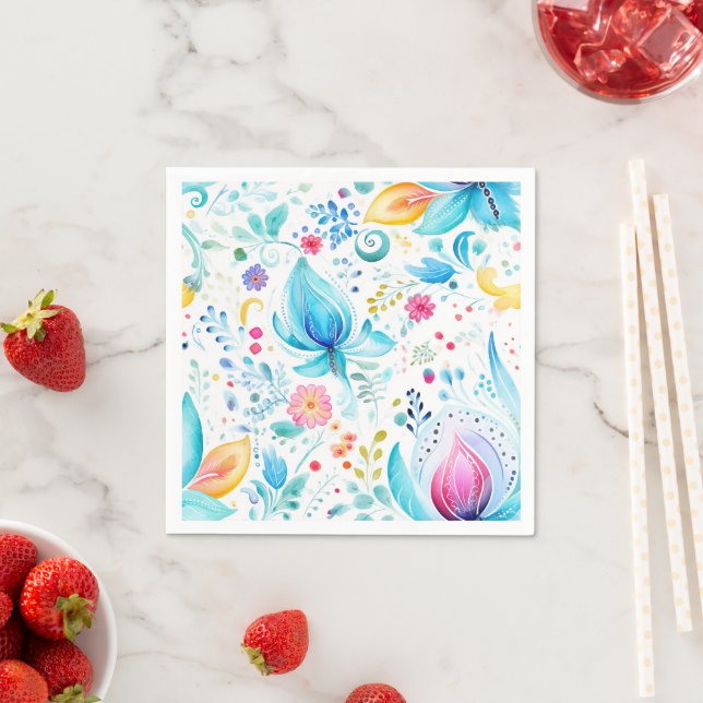 Watercolor Paisley Bloom Pattern Napkins (Insitu)