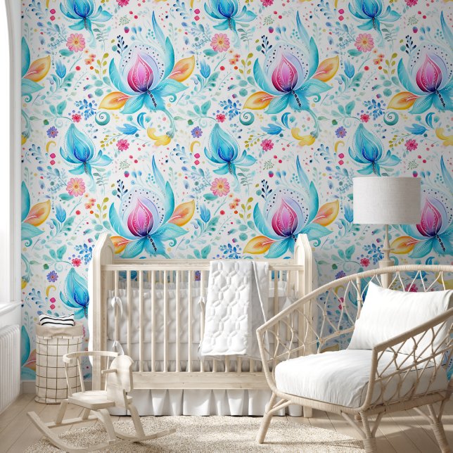 Watercolor Paisley Bloom Pattern Wallpaper (Kids)