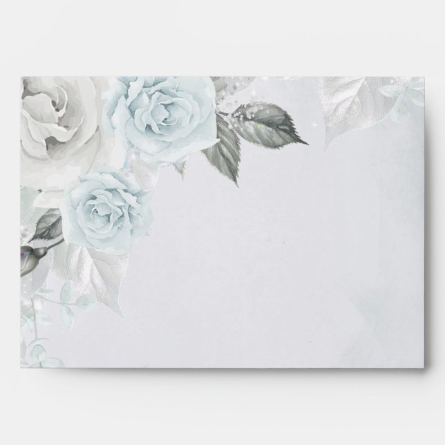 Watercolor  Pale Blue Roses Envelope (Front)