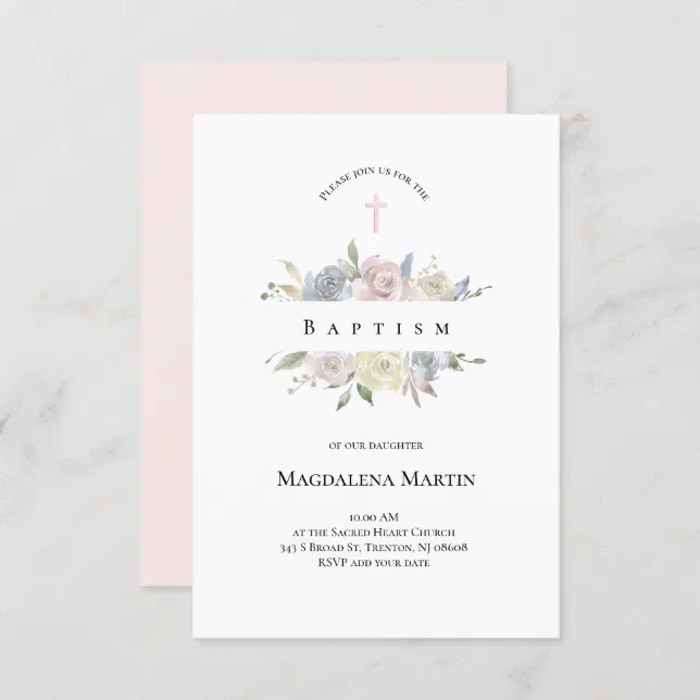 watercolor pale flowers Baptism Invitation | Zazzle