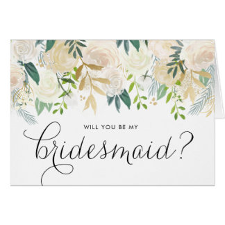 Watercolor Pale Peonies Will You Be My Bridesmaid Card