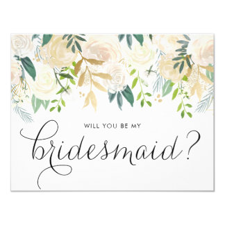 Watercolor Pale Peonies Will You Be My Bridesmaid Card