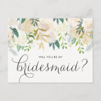 Watercolor Pale Peonies Will You Be My Bridesmaid Invitation Postcard
