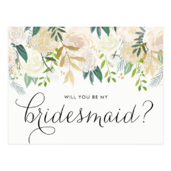 Watercolor Pale Peonies Will You Be My Bridesmaid Postcard