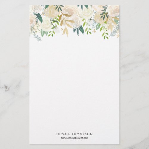 Watercolor Pale Peonies with Gold Accents Garland Stationery