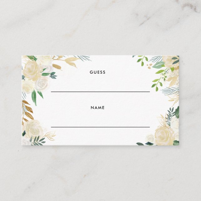 Watercolor Pale Peonies with Gold Glitter Leaves Enclosure Card (Front)