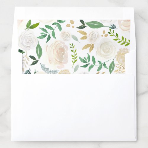 Watercolor Pale Peonies with Gold Glitter Leaves Envelope Liner