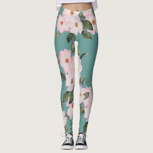 Watercolor Pale Pink Roses Ballerina Pattern Leggings