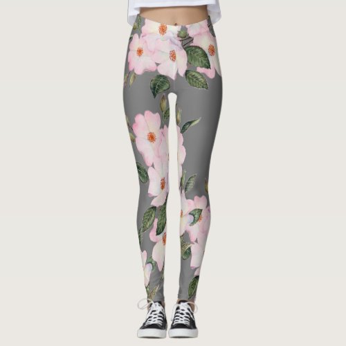 Watercolor Pale Pink Roses Ballerina Pattern Leggings