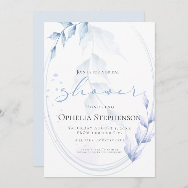 Watercolor Pale Violet and Dusty Blue Foliage Invitation (Front/Back)