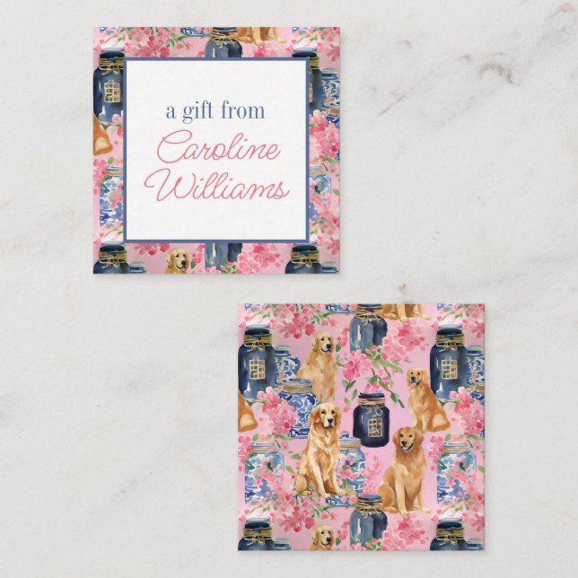 Watercolor Palm Beach Golden Retrievers Ginger Jar Note Card (Front/Back)