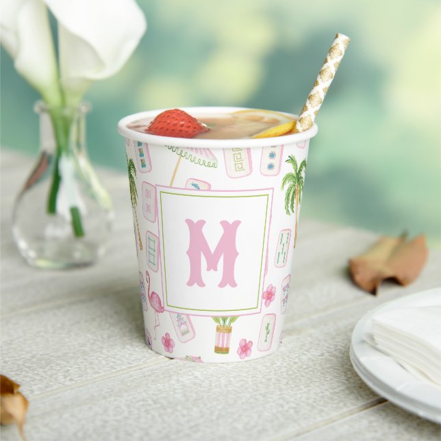 Watercolor Palm Beach Mahjong Paper Cups (Insitu)