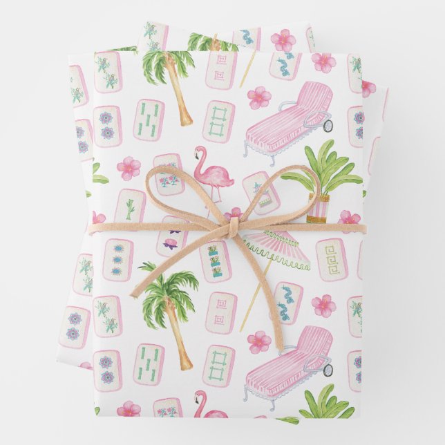Watercolor Palm Beach Mahjong Wrapping Paper Sheets (In situ)