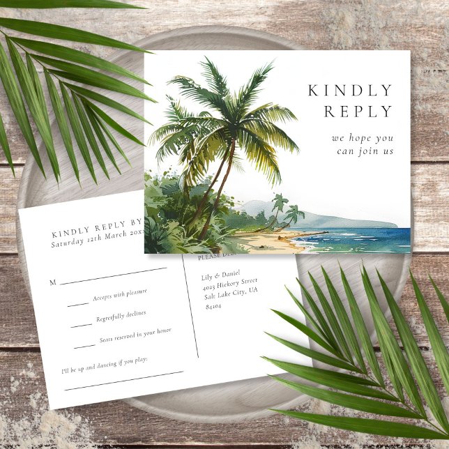Watercolor Palm Beach Song Request RSVP Postcard (Watercolor Palm Beach Song Request RSVP Postcard)