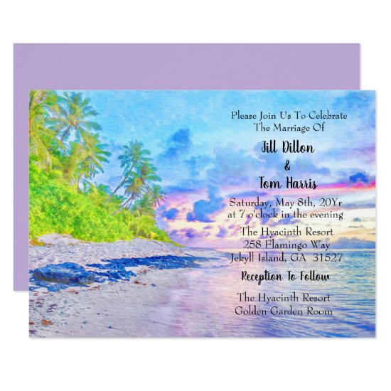 Watercolor Palm Beach Sunset Wedding Card