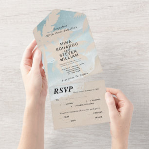 Watercolor palm beach wedding all in one invitation