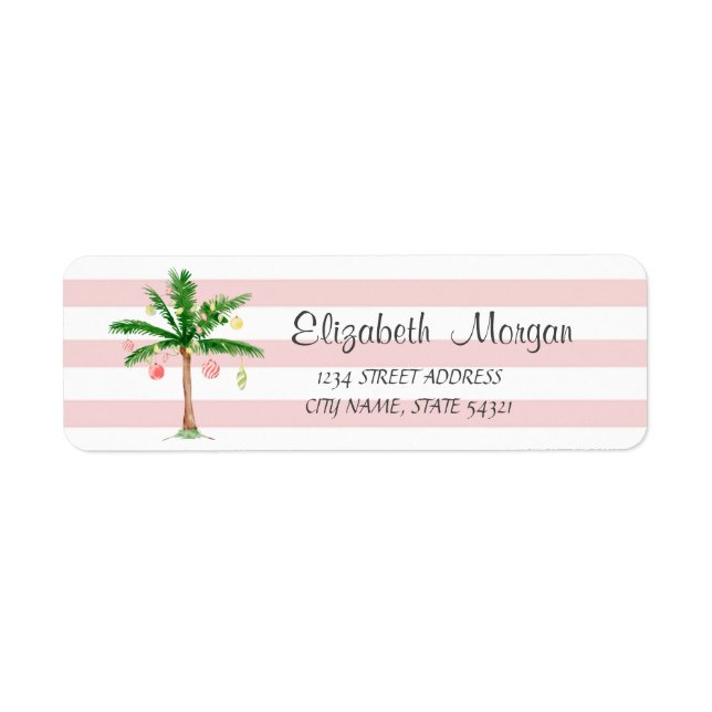 Watercolor Palm Christmas,Stripes  Label (Front)