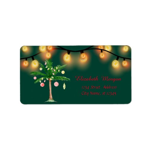  Watercolor Palm Christmas Tree String Lights  Label