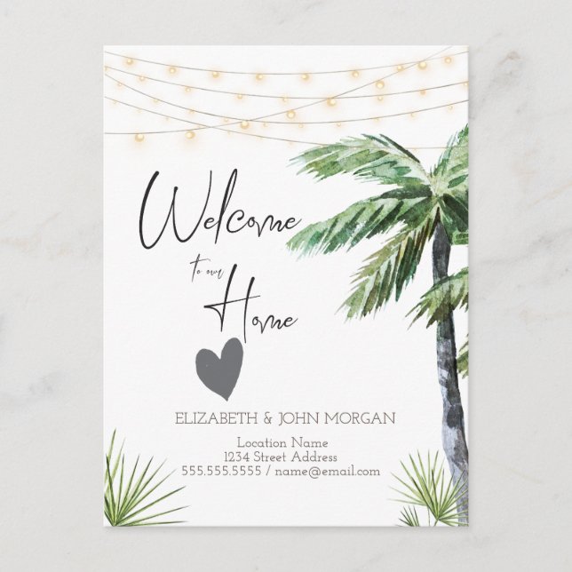 Watercolor Palm,Heart Announcement Postcard (Front)