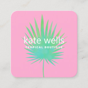 Watercolor Palm Leaf Tropical Clothing Boutique Square Business Card