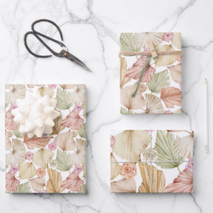 Watercolor Palm Leaves and Roses Wrapping Paper Sheets
