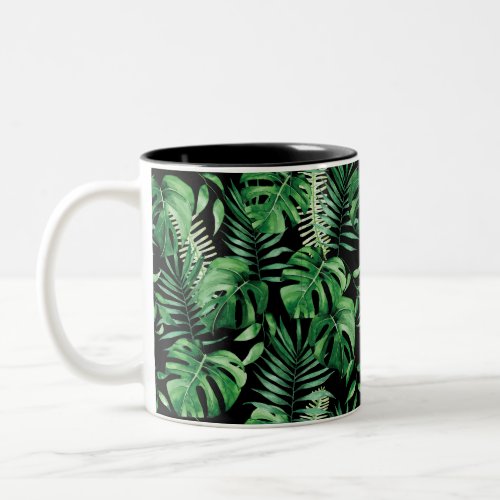 Watercolor Palm Leaves Black  Two_Tone Coffee Mug