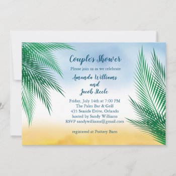 Watercolor Palm Leaves Couple's Shower Invitation by prettyfancyinvites at Zazzle
