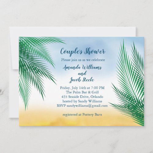 Watercolor Palm Leaves Couples Shower Invitation