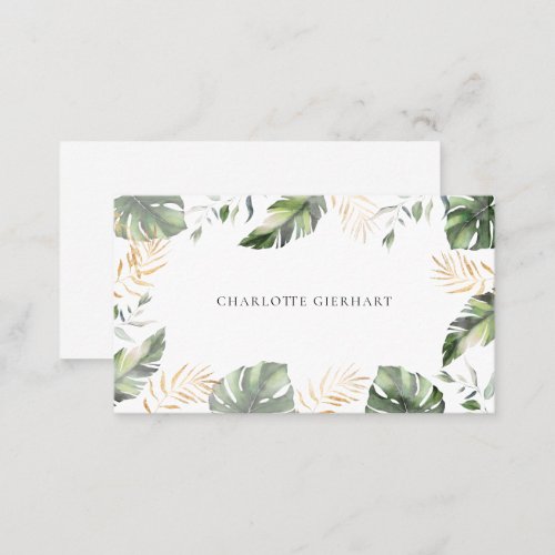 Watercolor Palm Leaves Gold Foliage Business Card