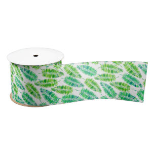 Watercolor palm leaves pattern satin ribbon