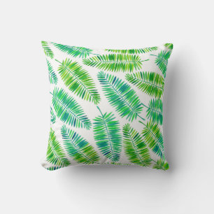 Watercolor palm leaves pattern throw pillow