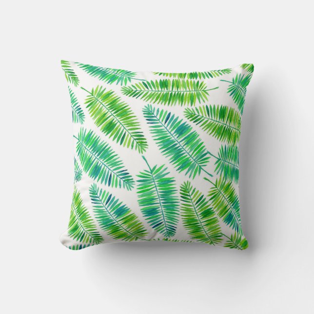 Watercolor palm leaves pattern throw pillow (Front)