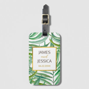 Watercolor Palm Leaves Personalized Wedding Favor Luggage Tag