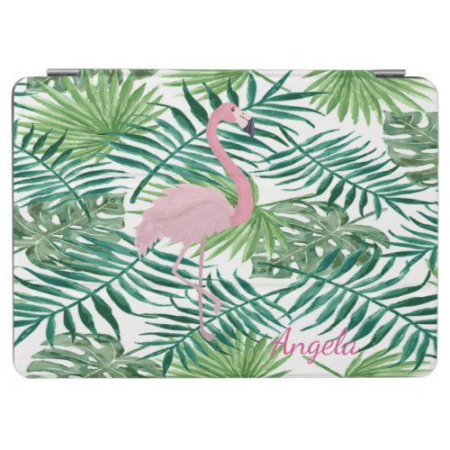 Watercolor Palm LeavesPink Flamingos_Personalized iPad Air Cover