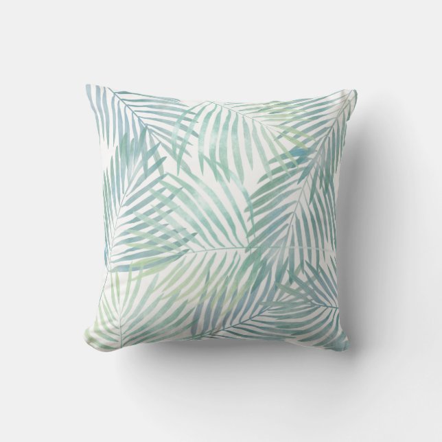 Watercolor Palm Leaves Throw Pillow (Front)